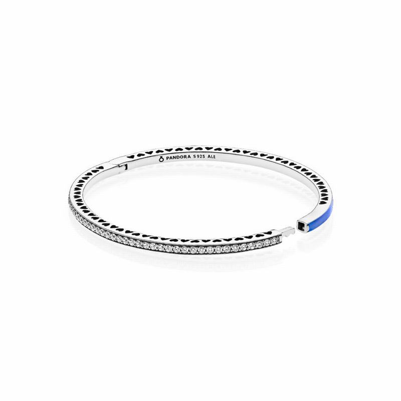 Radiant Hearts Of Pandora Bangle Bracelet - Sterling Silver/Enamel/Blue/Cubic Zirconia - Canada | QE